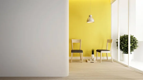 Oturma odası sarı duvar ve resim daire için boş alanı veya oda kiralama - iç tasarım - 3d render