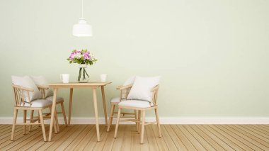 yemek odası ev ya da restoran yeşil tonu duvar - sanat için iç tasarım - 3d render