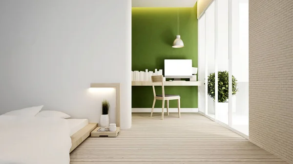 Dormitor Loc Muncă Ton Verde Casă Sau Apartament Design Interior — Fotografie, imagine de stoc