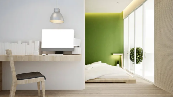 Posto Lavoro Camera Letto Tono Verde Casa Appartamento Interior Design — Foto Stock
