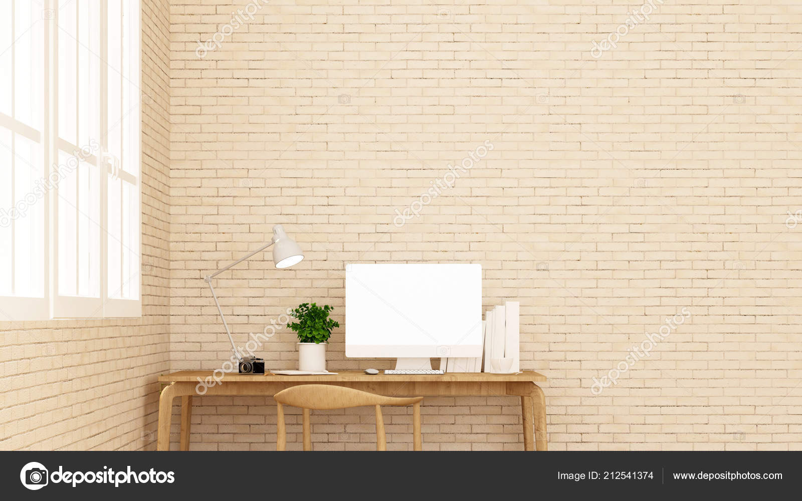 Lugar Trabajo Ladrillo Pared Apartamento Casa Diseno Interiores