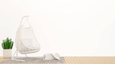 beyaz arka planda otel veya kat mülkiyetinde yaşam alanı veya dinlenme alanı - Sanat için inetrior tasarım - 3d Rendering