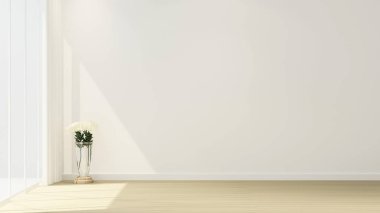 Beyaz çiçek üzerinde güneş gün sanat oda boş odada kira veya diğer oda - iç basit tasarımı için - 3d render