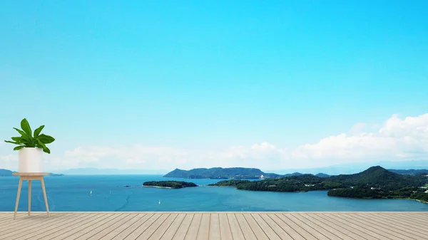 Terraza Balcón Hotel Condominio Con Vista Isla Mar Sala Estar —  Fotos de Stock