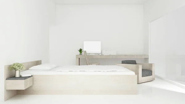 Спальня та робоче місце вдома або готелі - Простий дизайн інтер'єру - 3D рендеринг — стокове фото