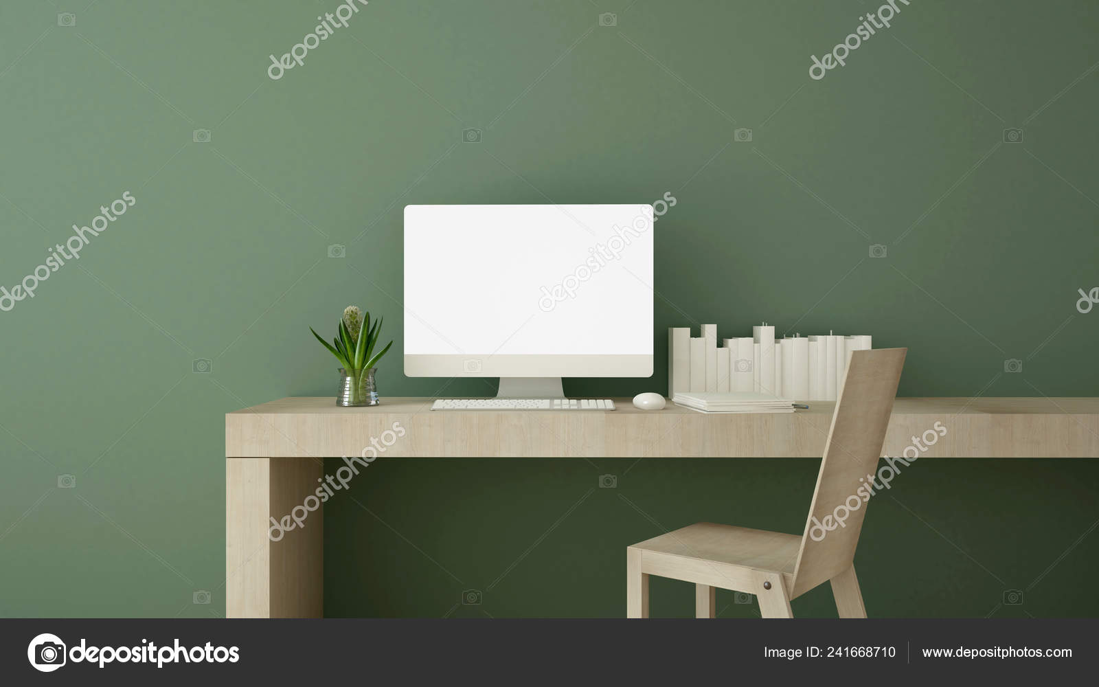 Workplace Green Wall Sunshine Day Hotel Home Study Room