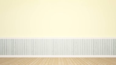 Daire veya otel - sanat için iç basit tasarımı için boş odada ışık mavi ahşap ve sarı duvar dekorasyonu - 3d render