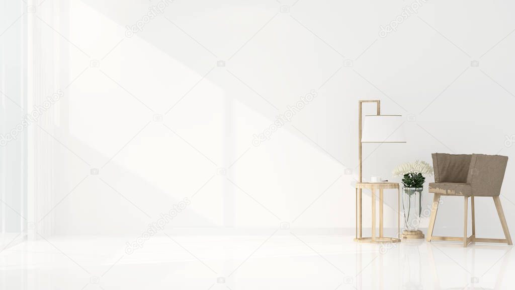 White living room on sunshine day in apartment or hotel - Interior simple design for artwork hotel or home - 3D Rendering