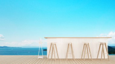 Sayaç bar otel ya da restoran - yemek odası - Island view ve deniz manzaralı basit tasarım sanat tatil için deniz manzaralı terasta zaman - 3d render