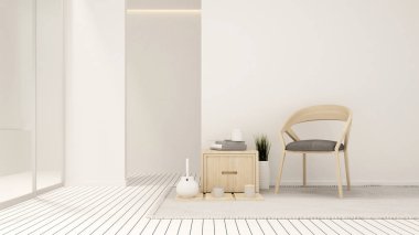 Yaşam alanı üzerinde beyaz sesi içinde ev ya da daire - oturma odası Japon tarzı - iç basit tasarım - 3d render