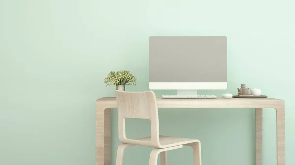 Lugar Trabajo Pared Verde Claro Apartamento Hogar Diseño Interior Simple —  Fotos de Stock