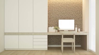 İşyeri tuğla duvar süslemeleri ve apartman odasında gardırop-daire veya ev için çalışma odası basit tasarım sanat-3D Rendering
