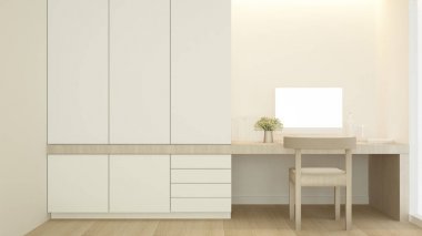 İşyeri ve apartman odasında dolap-daire veya ev için çalışma odası Beyaz ton sanat-3D Rendering