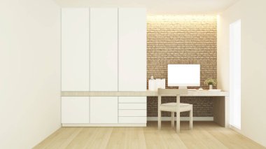 İşyeri ve gardırop apartman veya otel-çalışma odası ve tuğla duvar daire veya ev için sanat süslemeleri-3D Rendering