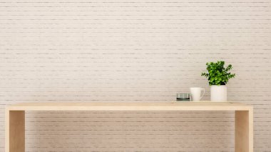 Kahve dükkanında veya restoranda yemek alanı veya işyeri-ev Oro daire oturma alanı-3D Rendering