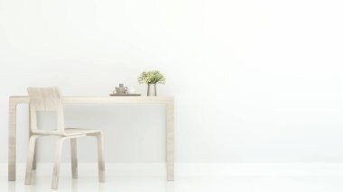 Oturma alanı veya kahve dükkanı veya otel yemek alanı-daire veya ev için beyaz ton sanat çalışma odası veya işyeri-3D Rendering