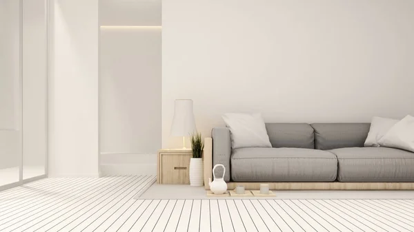 Soggiorno su tono bianco in casa o appartamento - Soggiorno in stile asiatico in hotel - Interior design semplice - 3D Rendering — Foto Stock