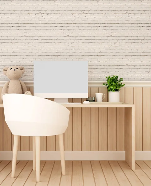 Sala de estudio o lugar de trabajo y pared de madera decorar en el dormitorio - Stud —  Fotos de Stock