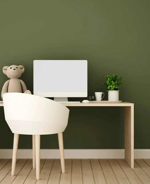 Study Room eller arbetsplats och grön vägg dekorera i sovrummet-stu — Stockfoto