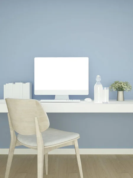 Sala de estudio y la pared azul decorar para obras de arte - Área de estudio o wo —  Fotos de Stock