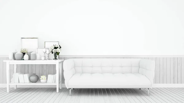 Decoración Sala Estar Tono Blanco Para Obras Arte Sofá Blanco —  Fotos de Stock