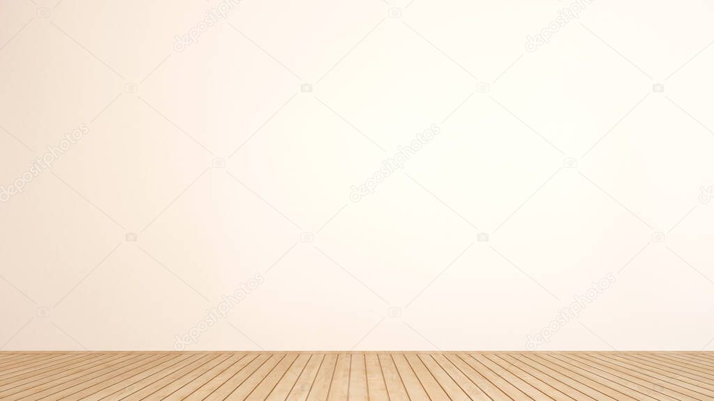 Wood terrace and empty space for add artwork - Empty room on wood floor and white wall decoration - 3D Illustration