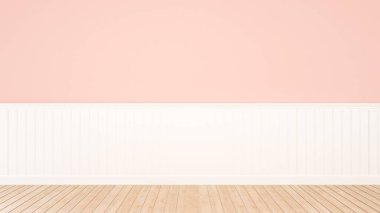 Ahşap zemin, boş odada pembe ve beyaz duvarlı, ahşap zemin ve duvar süslemeleri için boş bir oda.