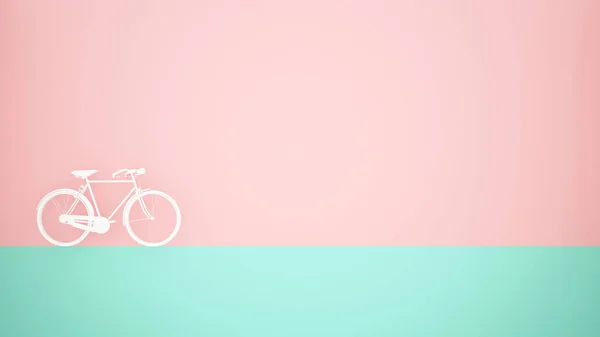 Bicicleta Blanca Sobre Suelo Verde Fondo Pared Rosa Ilustración —  Fotos de Stock