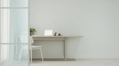 Beyaz tonda ev ya da apartmanda iş yeri ya da yemek odası - İç tasarım - 3D