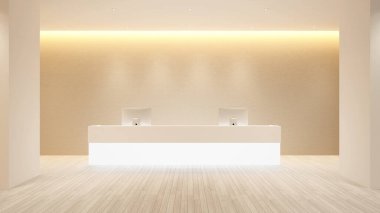 Otel veya ofis için resepsiyon tasarımı - Lobi oteli veya Bina çizimi için bilgi tasarımı - 3d Rending