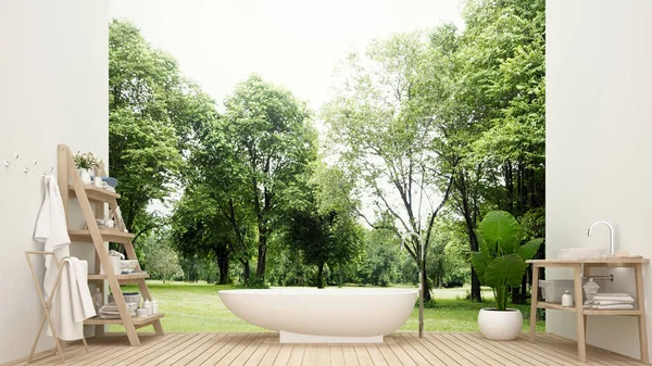 Design Del Bagno Vista Sulla Foresta Hotel Casa Vasca Idromassaggio — Foto Stock