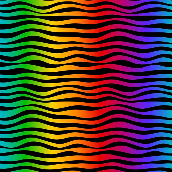 Rainbow Waves Naadloze Patroon Backgrownd Felle Kleuren Zwart Handgetekende Abstracte — Stockvector