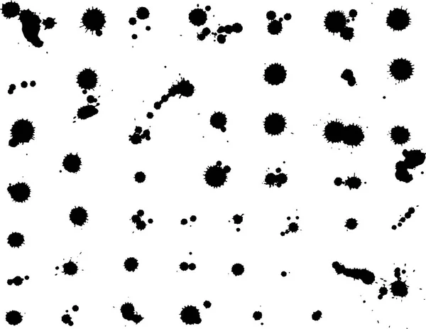 Izole Mürekkep Lekesi Koleksiyonu Siyah Beyaz Zemin Üzerine Bırakır Vektör — Stok Vektör