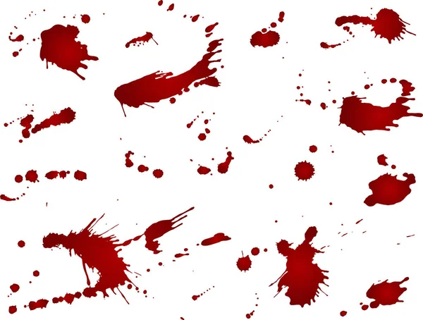 Βρώμικο Αίμα Λεκέ Συλλογή Κόκκινο Σταγόνες Άσπρο Φόντο Vector Εικονογράφηση — Διανυσματικό Αρχείο