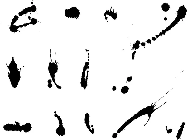 Συλλογή από κηλίδες μελανιού, μεγάλο σύνολο απομονωμένων σημείων, μαύρες σταγόνες σε λευκό φόντο. — Διανυσματικό Αρχείο