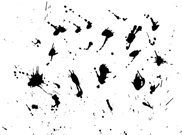 Mancha de tinta suja, gotas pretas no fundo branco. Ilustração vetorial. Grandes salpicos —  Vetores de Stock