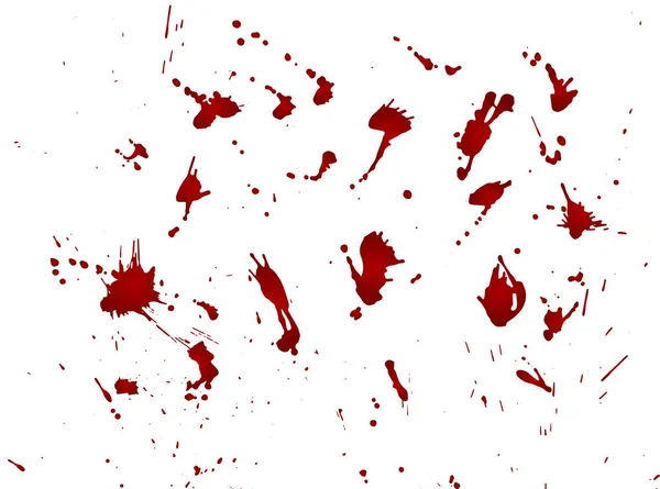 Tache de sang désordonnée, gouttes rouges sur fond blanc. Illustration vectorielle, style maniaque. Grandes éclaboussures — Image vectorielle