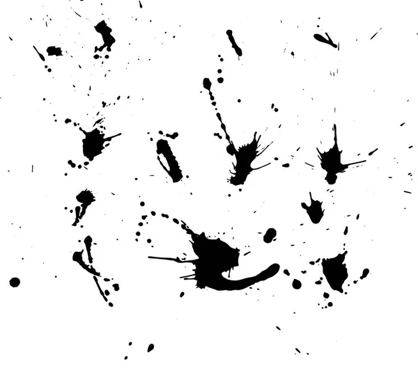 Snuskig bläckplump, svarta droppar på vit bakgrund. Vektorillustration. Stora stänk — Stock vektor