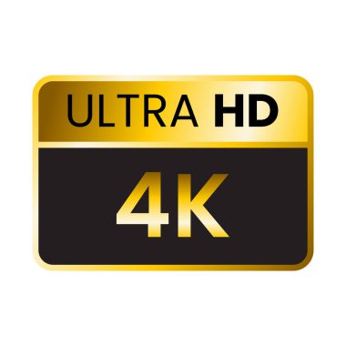 4K Ultra HD çözünürlüklü modern altın vektör logosu. Televizyon, video yayıncılığı, dijital ekran, multimedya ve yüksek kaliteli teknoloji projeleri için mükemmel.
