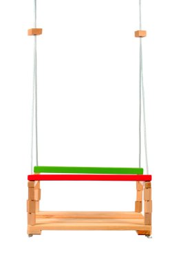 Tahta salıncak beyaz arkaplanda izole edildi 