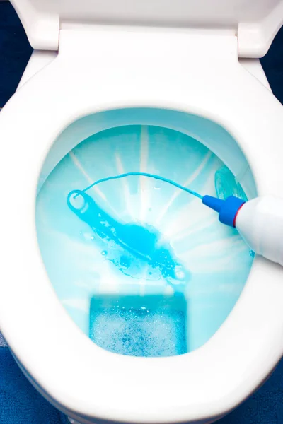 tuvalet mavi bir dezenfektan ile dezenfeksiyon