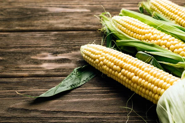 Corn Cob Wooden Background Top View Agriculture — Stock Photo, Image