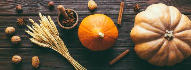 Kabak fındık anason ve buğday ahşap arka plan üzerinde