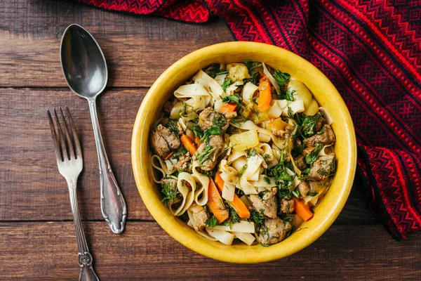 Lagman Plat National Asie Centrale Avec Agneau Nouilles Longues Légumes — Photo