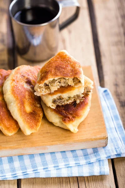 Patatas Setas Fritas Caseras Estilo Rústico Vintage Fondo Madera — Foto de Stock