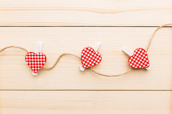 Heart, rope, wooden background, rustic style, Valentine's Day