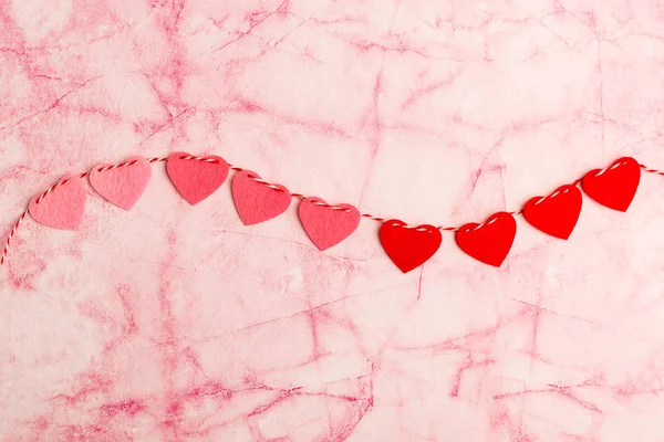 Hart Roze Rood Een Touw Valentijnsdag Kopie Plaatsen — Stockfoto