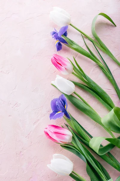Tulipes Sur Fond Pierre Rose Bouquet Printemps Fête Des Femmes — Photo