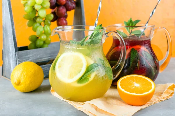 Tasty Fresh Sangria Two Jugs Wine Drink Summer Cocktail — Stock Photo, Image