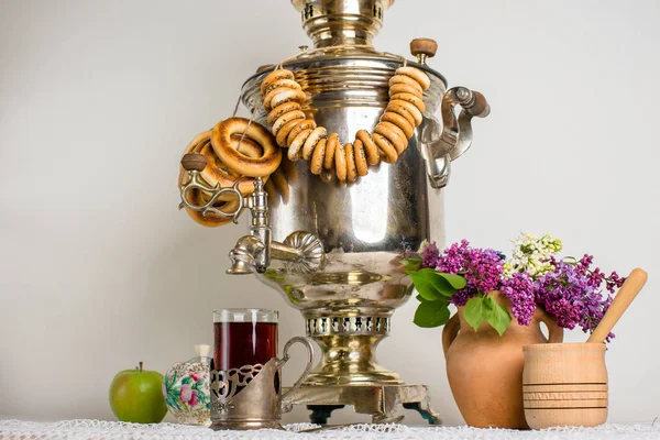 Tula Samovar Čaj Koblihami Stále Ještě Život Ruském Stylu — Stock fotografie